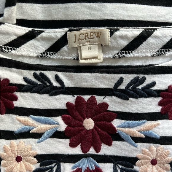 J Crew Striped Bell Sleeve Floral Embroidered Top Size Medium - Picture 5 of 6